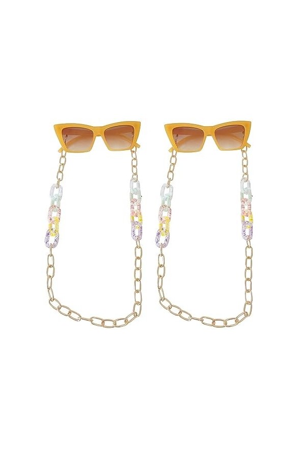 Lot de 2 sangles de lunettes colorées en acrylique - Chaîne de lunettes de soleil pour femme - Antidérapante, sans couleur, t