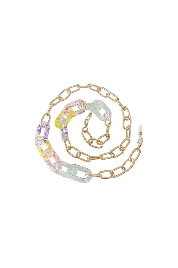 Lot de 2 sangles de lunettes colorées en acrylique - Chaîne de lunettes de soleil pour femme - Antidérapante, sans couleur, t
