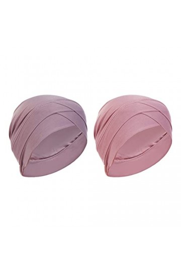 ECSiNG 2pcs Casquette Turban Bonnet de Sommeil Bandeau Chapeau Doux Élastique Mode pour Femmes Perte de Cheveux Bouclés Cheve