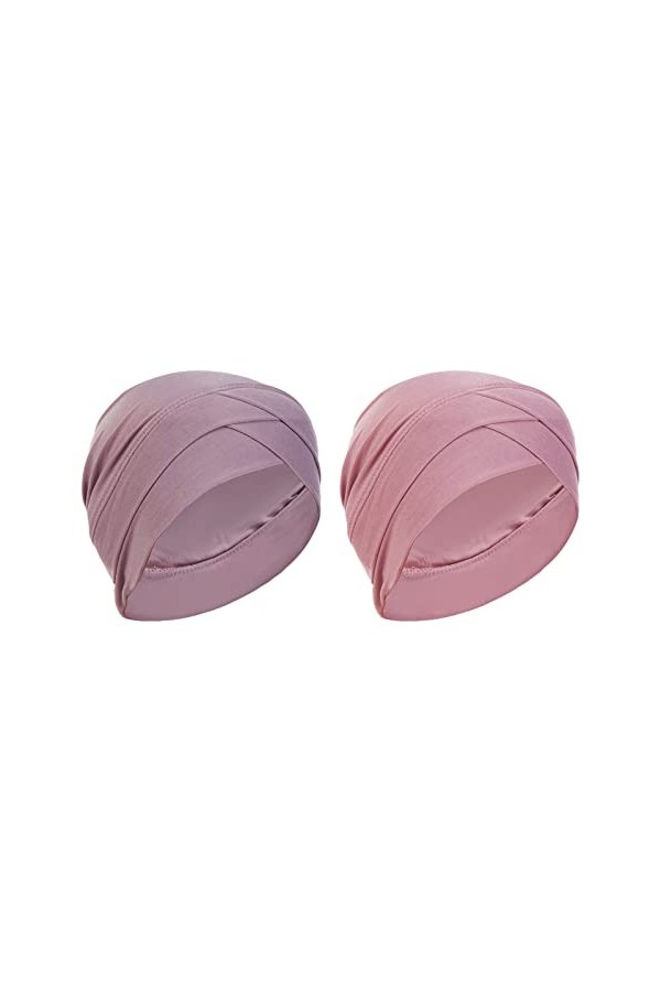 ECSiNG 2pcs Casquette Turban Bonnet de Sommeil Bandeau Chapeau Doux Élastique Mode pour Femmes Perte de Cheveux Bouclés Cheve