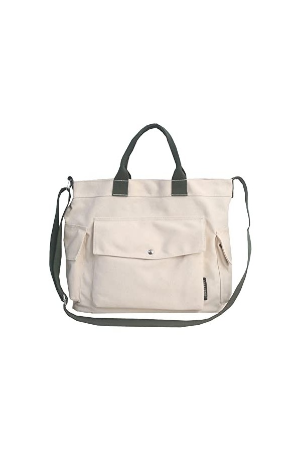 DKIIL NOIYB Sac fourre-tout en toile pour femme - 35,6 cm - Grand sac fourre-tout à bandoulière avec plusieurs poches en toil