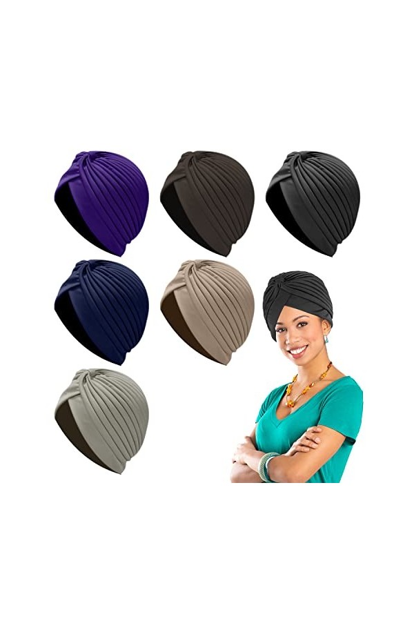 PFLYPF 6pcs Bonnets rayés, Bonnets à Volants, réglables, pour Accessoire de Mode, Garder Votre Coiffure, Bonnet de Nuit, Gard