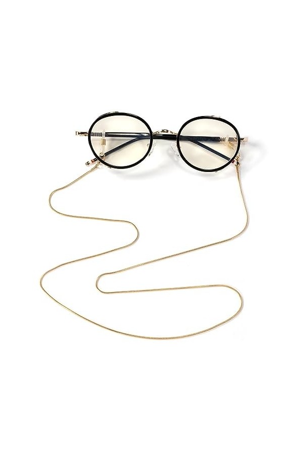 LEFEDA Lot de 2 chaînes de lunettes en acier inoxydable doré pour lunettes de soleil, lunettes de lecture, masque, sans coule