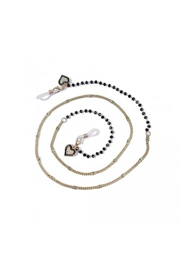 LEFEDA Lot de 2 sangles de lunettes en forme de cœur noir avec chaîne en métal pour lunettes de soleil, sans couleur, taille 