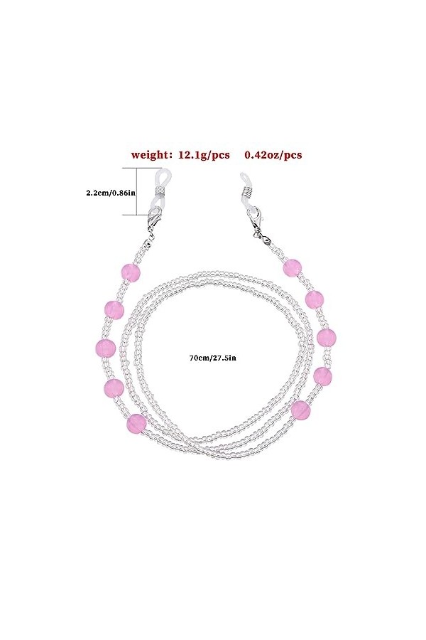 Chaîne De Lunettes Chaîne De Lunettes En Perles Acryliques Roses Pour Femmes, 5 Pièces, Perles Transparentes, Accessoires De 