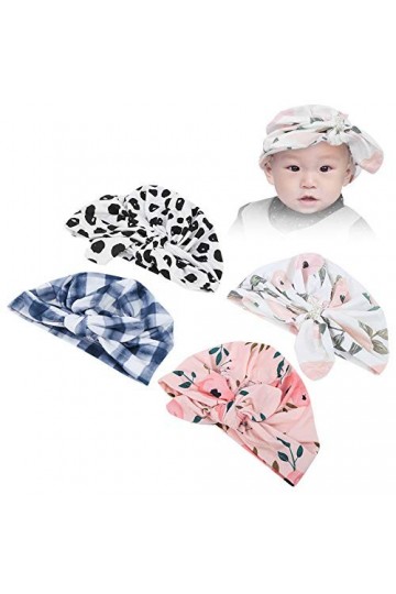 Zerodis Chapeau noué pour Enfants, 4 pièces Doux bébé Enfant en Bas âge Chapeau à la Mode Confortable Casquette pour Enfants 