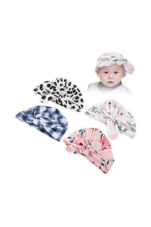 Zerodis Chapeau noué pour Enfants, 4 pièces Doux bébé Enfant en Bas âge Chapeau à la Mode Confortable Casquette pour Enfants 