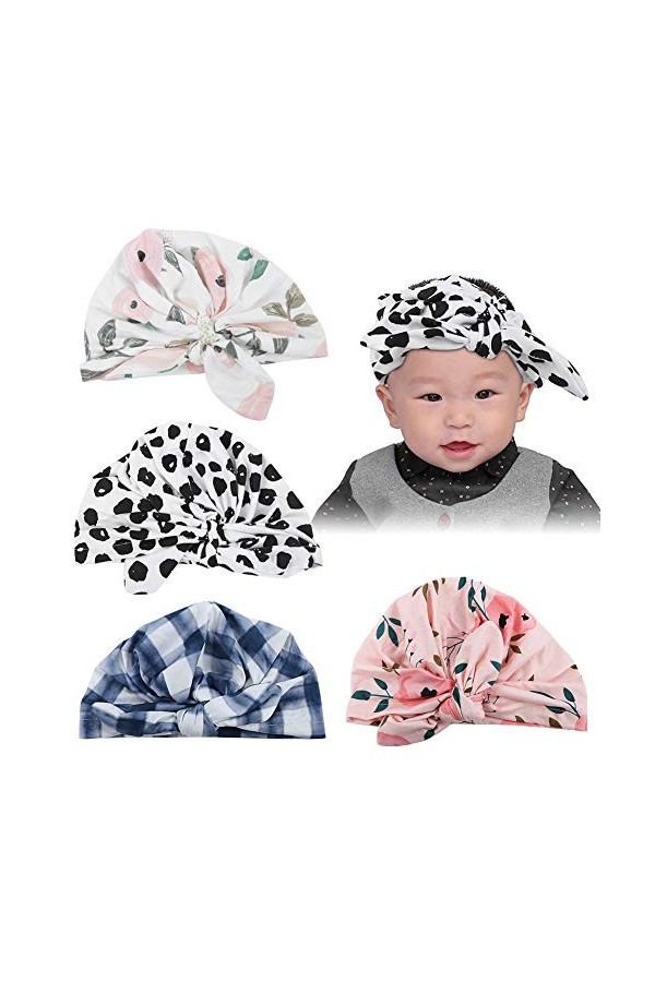 Zerodis Chapeau noué pour Enfants, 4 pièces Doux bébé Enfant en Bas âge Chapeau à la Mode Confortable Casquette pour Enfants 