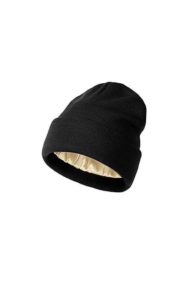 TOEECY Bonnet Femme Hiver Doux et Chaud Bonnet Tricoté Simple et Classique Fine Tricot Chapeau avec Satin Doublé Protéger la 