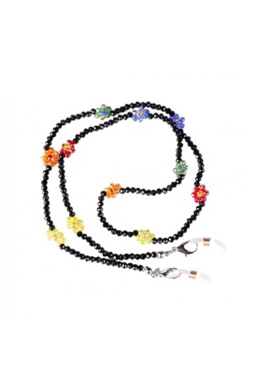 Chaîne De Lunettes Chaîne De Lunettes À Fleurs, 3 Pièces, Support De Chaîne De Masque Anti-Perte Perlé Marguerite, Noir