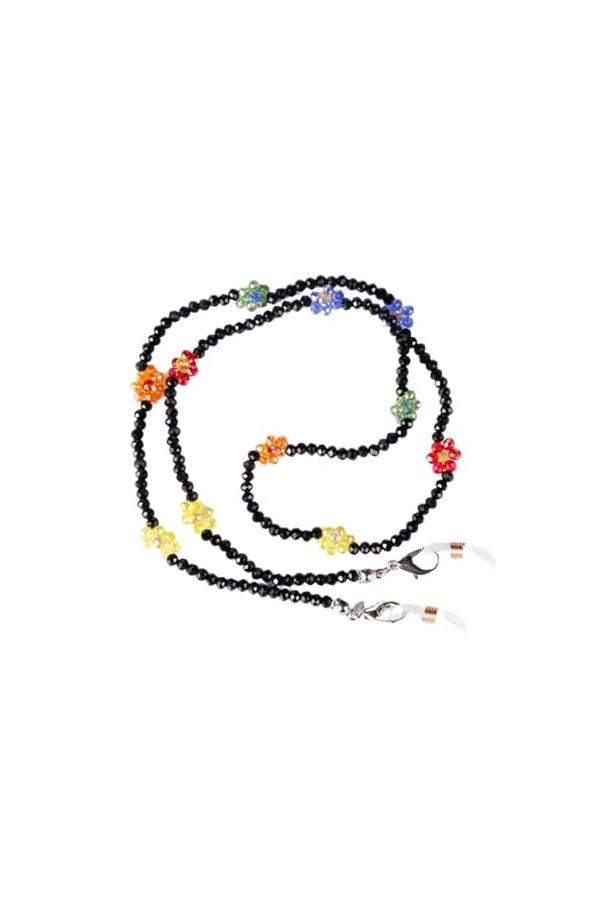 Chaîne De Lunettes Chaîne De Lunettes À Fleurs, 3 Pièces, Support De Chaîne De Masque Anti-Perte Perlé Marguerite, Noir