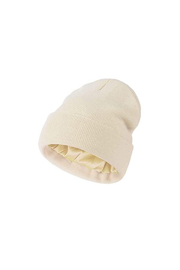 TOEECY Bonnet Femme Hiver Doux et Chaud Bonnet Tricoté Simple et Classique Fine Tricot Chapeau avec Satin Doublé Protéger la 
