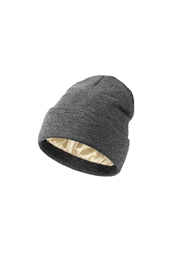 TOEECY Bonnet Femme Hiver Doux et Chaud Bonnet Tricoté Simple et Classique Fine Tricot Chapeau avec Satin Doublé Protéger la 