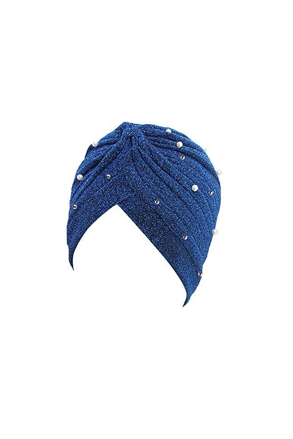 MoreChioce Turban Femme Mode,Musulman Bonnet Strass Cheveux Bandeau Chimio Chapeau Casquette Hat,Bleu Royal