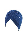 MoreChioce Turban Femme Mode,Musulman Bonnet Strass Cheveux Bandeau Chimio Chapeau Casquette Hat,Bleu Royal