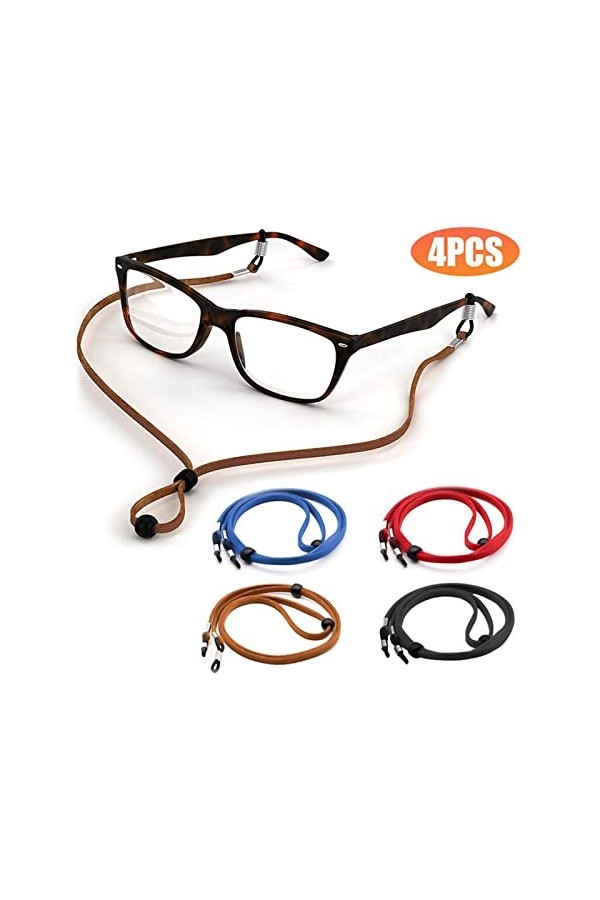 BELLAY 4 Pcs/Lot réglable Bracelet en Cuir Lunettes Sangle Cou Cordon Lunettes chaîne Lunettes de Soleil Lunettes Corde laniè