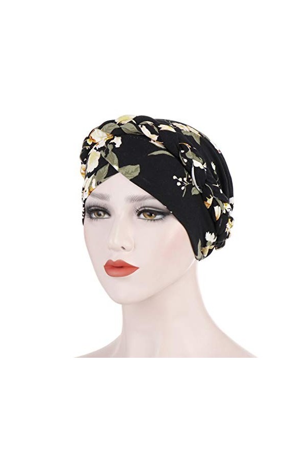 Bonnet en Coton pour Chimio, Chapeau Turban de Mode Fleur pour Femme Bonnet Écharpe de Tête Turban Bohème Bonnet Noué Élastiq