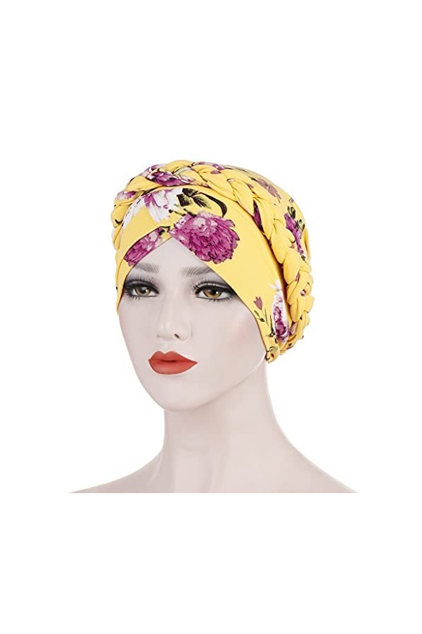 Bonnet en Coton pour Chimio, Chapeau Turban de Mode Fleur pour Femme Bonnet Écharpe de Tête Turban Bohème Bonnet Noué Élastiq
