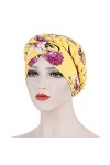 Bonnet en Coton pour Chimio, Chapeau Turban de Mode Fleur pour Femme Bonnet Écharpe de Tête Turban Bohème Bonnet Noué Élastiq