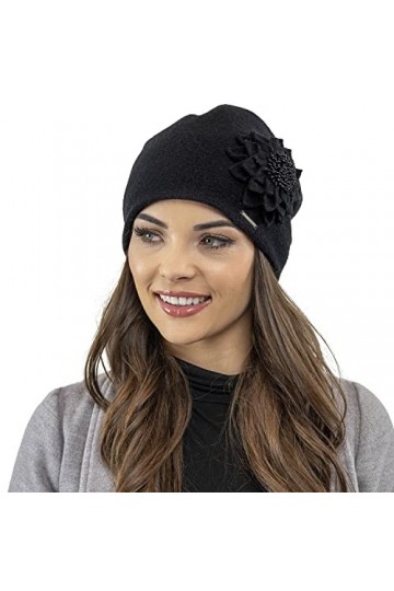 VIVISENCE Bonnet Élégant Et À La Mode Fleur Appliquée 7052, Fabriqué en UE, Noir,UNI