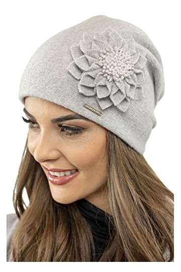 VIVISENCE Bonnet Élégant Et À La Mode Fleur Appliquée 7052, Fabriqué en UE, Noir,UNI