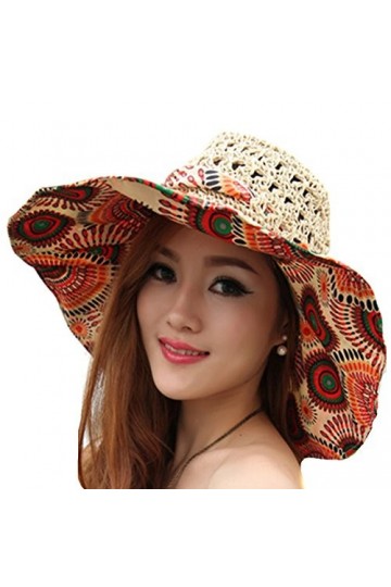 TININNA Mode Bohemia Floral Chapeau de Paille Bord Large Plage Capeline Anti-UV Casquette De Soleil Pare-Soleil Hat pour Femm