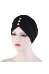TININNA Bonnet Turban Femme Front Croisé Stretch en Coton et Bambou avec Perle Bonnet de Nuit Chapeaux Bandeau Chimio Mode Mu