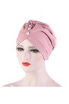 TININNA Bonnet Turban Femme Front Croisé Stretch en Coton et Bambou avec Perle Bonnet de Nuit Chapeaux Bandeau Chimio Mode Mu