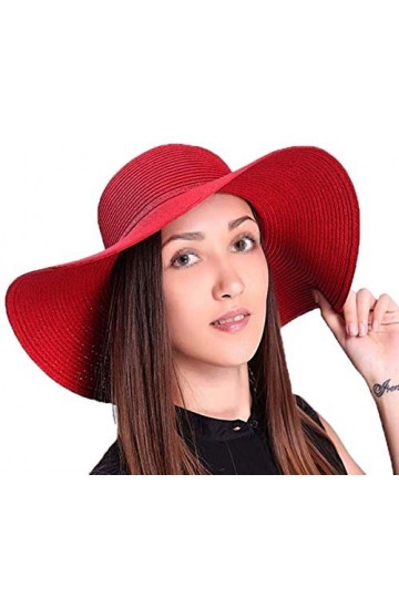 TININNA Femmes Mode Pliable Plage Capeline de Paille Anti-UV Large Bord Bow Décoration Chapeau De Soleil Hat Rouge