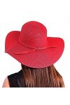 TININNA Femmes Mode Pliable Plage Capeline de Paille Anti-UV Large Bord Bow Décoration Chapeau De Soleil Hat Rouge