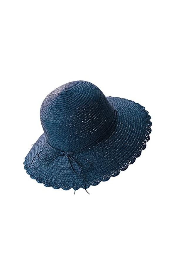 Femme Mode Chapeau de Paille Panama Pliable Chapeau de Soleil de Printemps-été Protection Solaire UPF 50+ Capeline Plage Larg