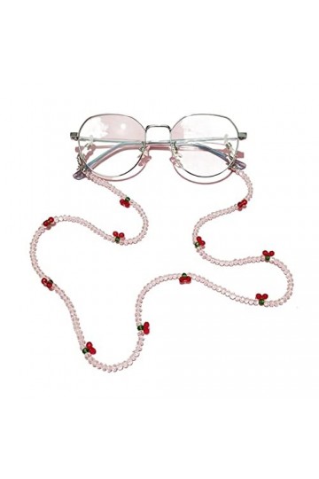 CuteyRain Chaine Lunettes, Lunettes de Soleil en Cristal Rose Amoureux Chaîne de Perle Transparente Romantique Chaîne de Perl