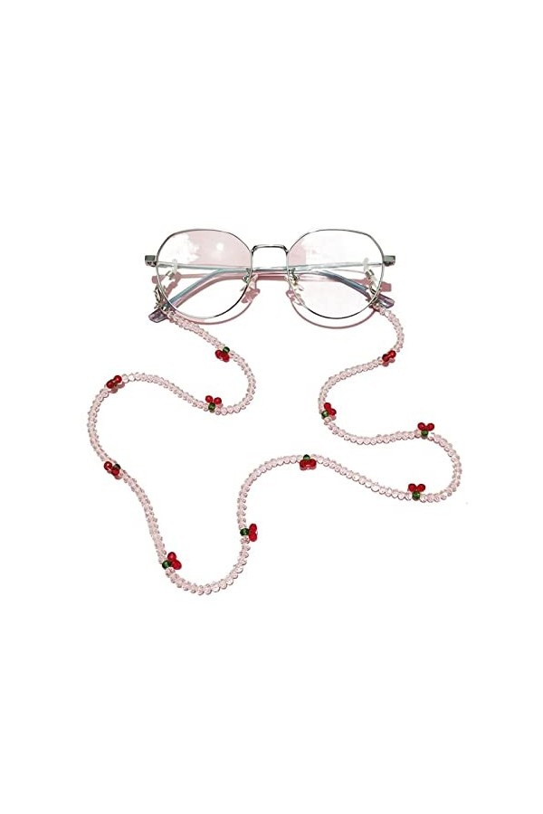 CuteyRain Chaine Lunettes, Lunettes de Soleil en Cristal Rose Amoureux Chaîne de Perle Transparente Romantique Chaîne de Perl