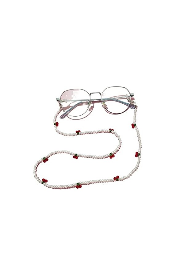 CuteyRain Chaine Lunettes, Lunettes de Soleil en Cristal Rose Amoureux Chaîne de Perle Transparente Romantique Chaîne de Perl