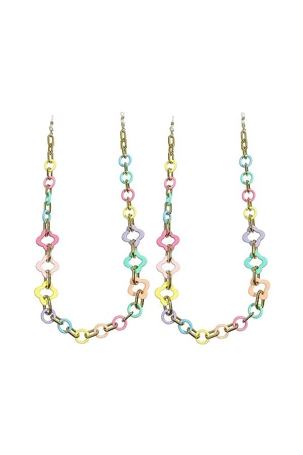 Lot de 2 chaînes de lunettes colorées en acrylique pour femme, support de lunettes, support de masque, miroir de lecture, col