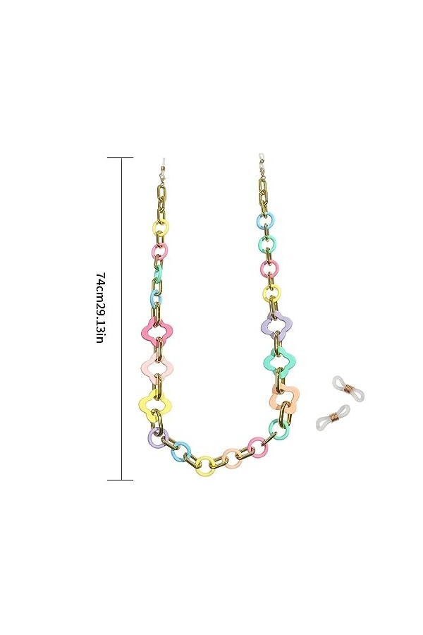 Lot de 2 chaînes de lunettes colorées en acrylique pour femme, support de lunettes, support de masque, miroir de lecture, col