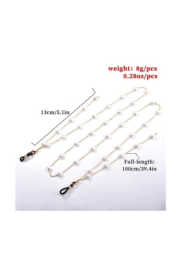 Chaîne De Lunettes Lunettes À Pendentif En Forme De Cœur Et De Perles Pour Femmes, 4 Pièces, Chaîne De Lunettes En Forme De C