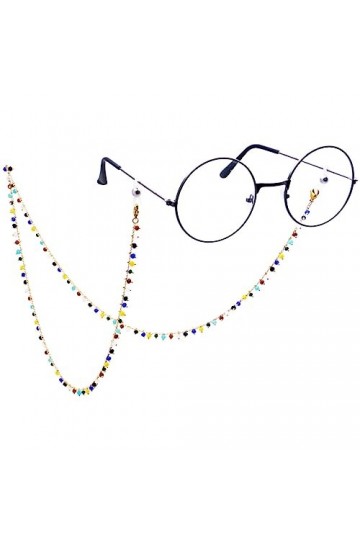 LEFEDA Lot de 2 sangles de lunettes colorées avec perles pour femme, sans couleur, taille unique