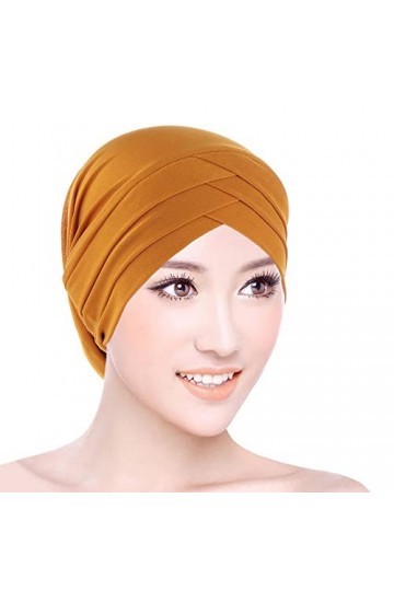 DAZISEN Turbans Doux pour Femmes - Mode Musulman Turban Bonnet de Nuit Chapeaux Bandeau Foulard Chapeau de Sommeil pour Cance