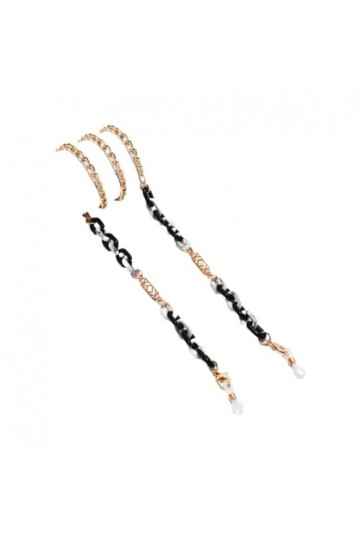 Chaîne De Lunettes Chaîne De Lunettes En Acrylique, 3 Pièces, Col Licou, Masque Anti-Perte, Sangle De Miroir En Métal, Noir