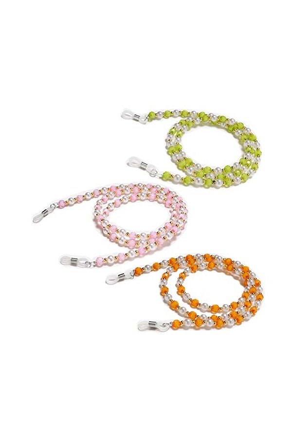 SAIBOL Chaîne de lunettes, Chaînes de lunettes de soleil, 3 pièces, porte-sangle de lunettes de soleil, perles dimitation, c