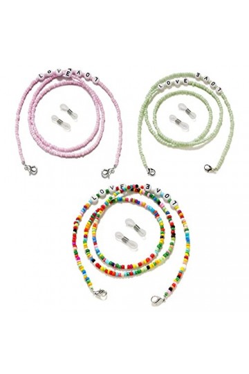 SAIBOL Chaîne de lunettes, Chaîne de lunettes de soleil en perles arc-en-ciel, 3 pièces, porte-sangle multicolore, chaîne de 