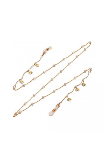 Chaîne De Lunettes 2 Pièces Chaîne De Lunettes Femme Perle Or Argent Marguerite Masque Anti-Perte Chaîne Suspendue Cou Lunett