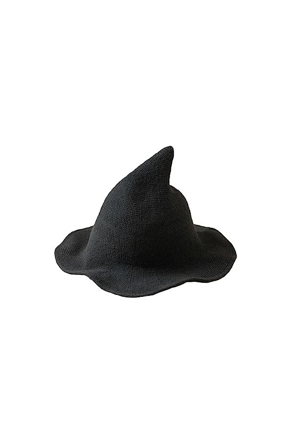 Chapeau de sorcière tricoté à bord pliable pour femme pour Costume dhalloween casquette dautomne et dhiver chaude quotidienne