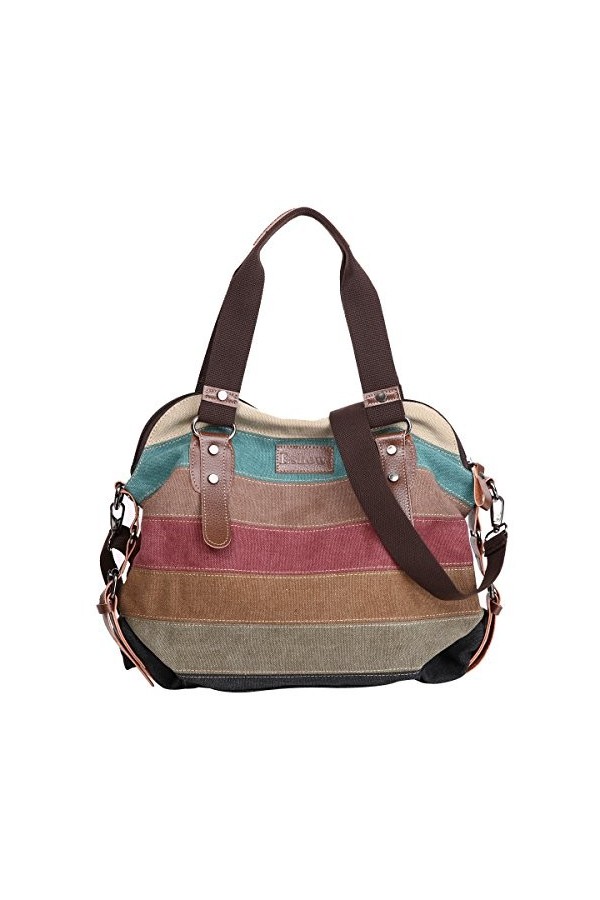 Eshow Sac à Main pour Femme Fille Sac Bandoulière Grande Capacité Sac Porté Epaule en Toile Fourre-Tout Cabas Multicolore pou