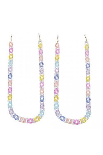 Lot de 2 chaînes de lunettes colorées en acrylique pour femme - Sangle de lunettes de soleil - Dos nu antidérapant, sans coul