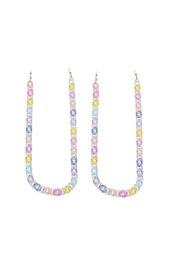 Lot de 2 chaînes de lunettes colorées en acrylique pour femme - Sangle de lunettes de soleil - Dos nu antidérapant, sans coul