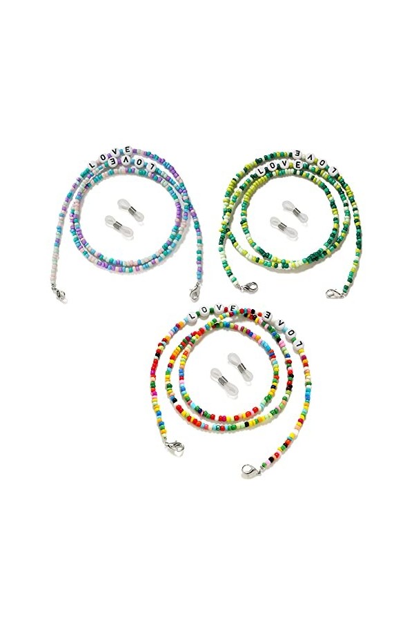 UYUME Chaîne de lunettes, Chaîne de lunettes de soleil en perles arc-en-ciel, 3 pièces, porte-sangle multicolore, chaîne de r
