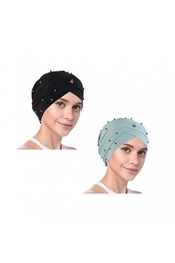 YOFASEN Bonnet Slouchy - Femmes Musulman Casquette Beanie Turban Tête Volants Perlés et Chimio Casquette Wrap Cap pour la Per