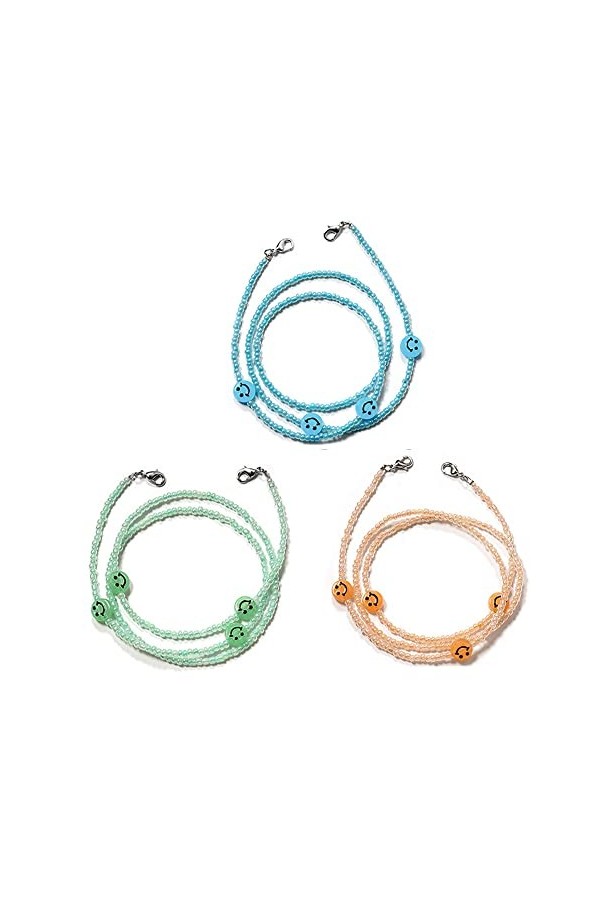 Remplacer le support de nez métallique, Chaîne de retenue de lunettes réglable, 3 pièces, perles acryliques, chaîne de suppor